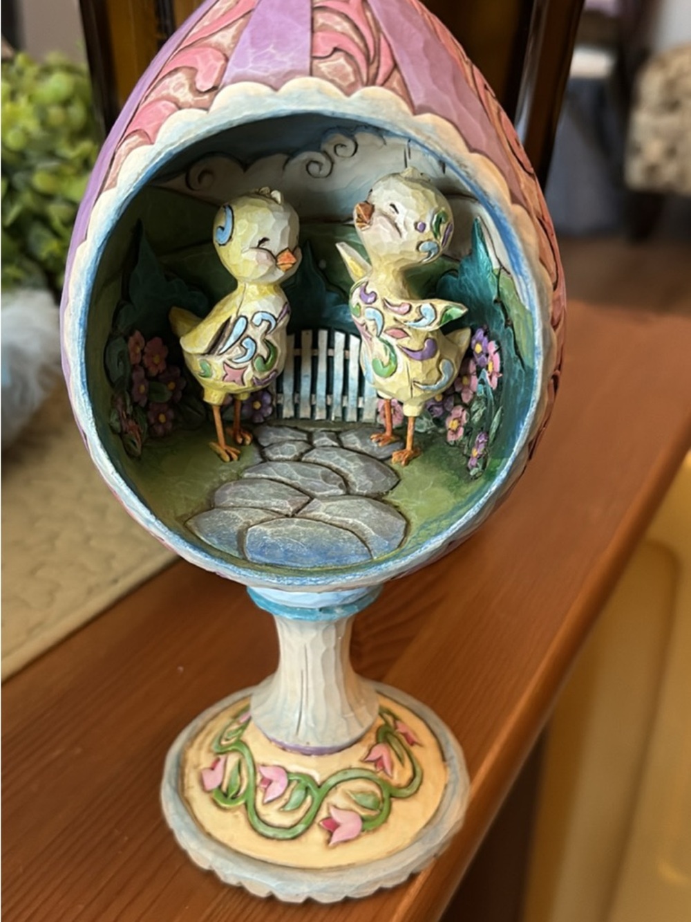 Jim Shore Pastel Pink Purple Easter Egg with Chick Duo